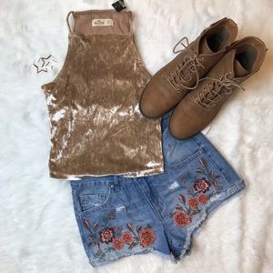 Velvet nude halter tank top